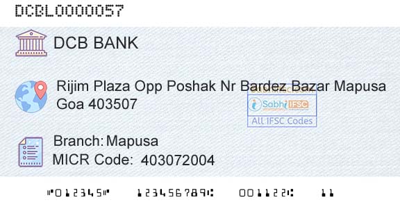 Dcb Bank Limited MapusaBranch 