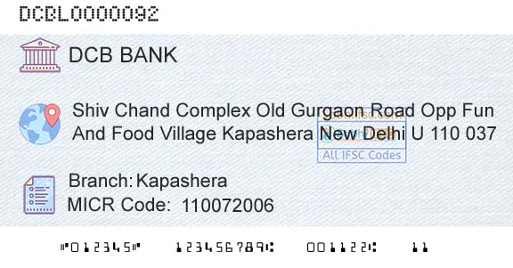 Dcb Bank Limited KapasheraBranch 