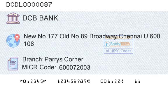 Dcb Bank Limited Parrys CornerBranch 