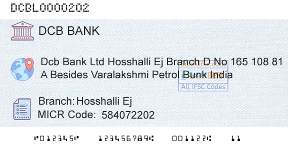 Dcb Bank Limited Hosshalli EjBranch 