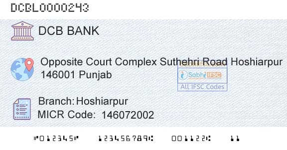 Dcb Bank Limited HoshiarpurBranch 