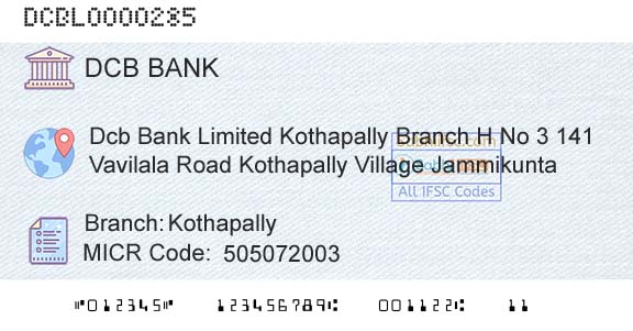Dcb Bank Limited KothapallyBranch 