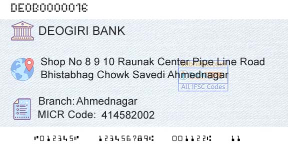 Deogiri Nagari Sahakari Bank Ltd Aurangabad AhmednagarBranch 