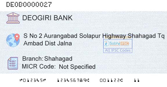 Deogiri Nagari Sahakari Bank Ltd Aurangabad ShahagadBranch 