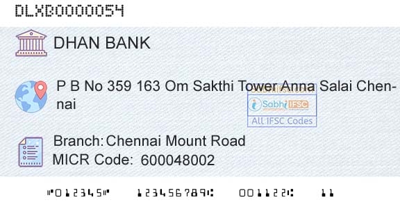 Dhanalakshmi Bank Chennai Mount RoadBranch 
