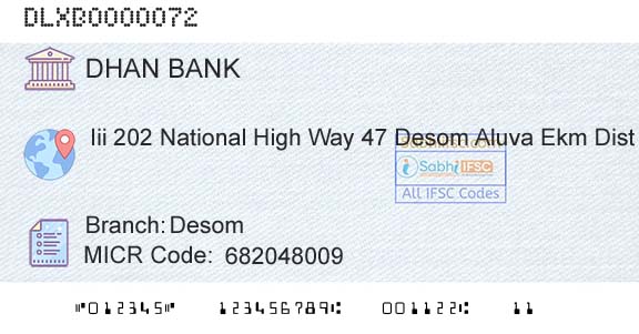 Dhanalakshmi Bank DesomBranch 