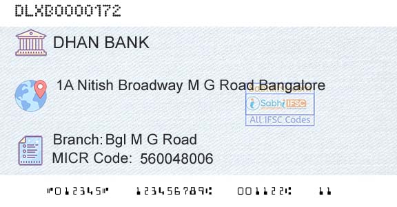 Dhanalakshmi Bank Bgl M G RoadBranch 