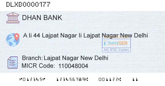 Dhanalakshmi Bank Lajpat Nagar New DelhiBranch 