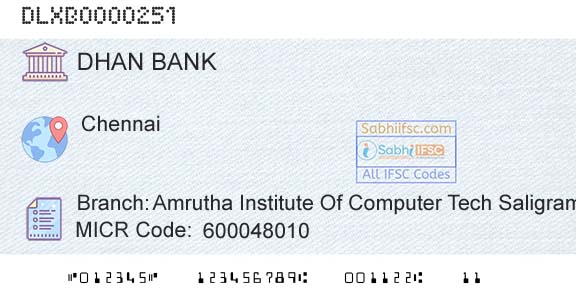 Dhanalakshmi Bank Amrutha Institute Of Computer Tech SaligramamBranch 