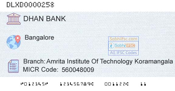 Dhanalakshmi Bank Amrita Institute Of Technology KoramangalaBranch 