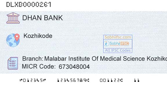 Dhanalakshmi Bank Malabar Institute Of Medical Science KozhikodeBranch 