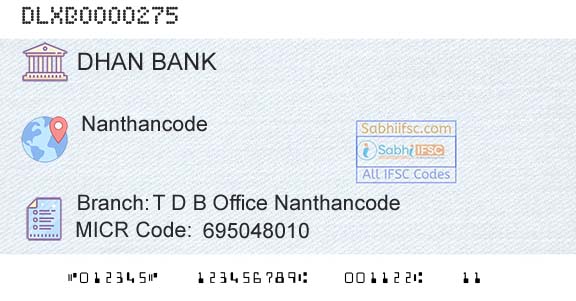 Dhanalakshmi Bank T D B Office NanthancodeBranch 
