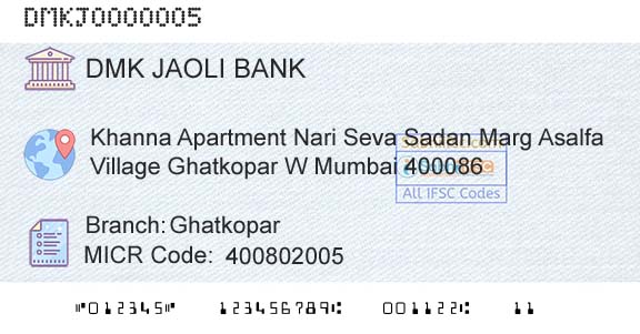 Dmk Jaoli Bank GhatkoparBranch 