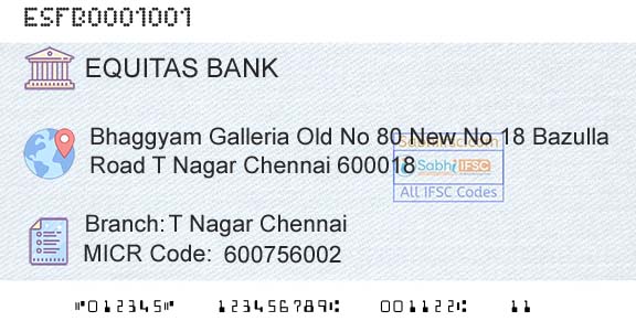 Equitas Small Finance Bank Limited T Nagar ChennaiBranch 