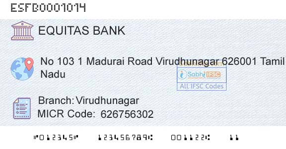 Equitas Small Finance Bank Limited VirudhunagarBranch 