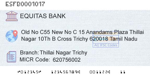 Equitas Small Finance Bank Limited Thillai Nagar TrichyBranch 