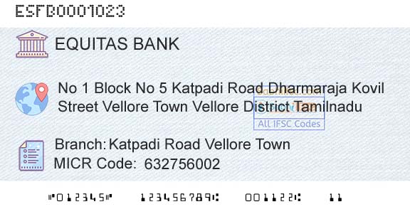 Equitas Small Finance Bank Limited Katpadi Road Vellore TownBranch 