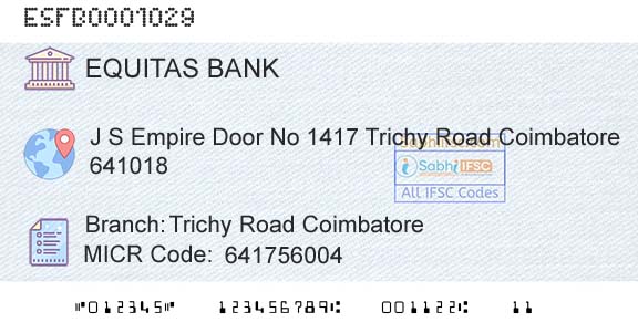 Equitas Small Finance Bank Limited Trichy Road CoimbatoreBranch 