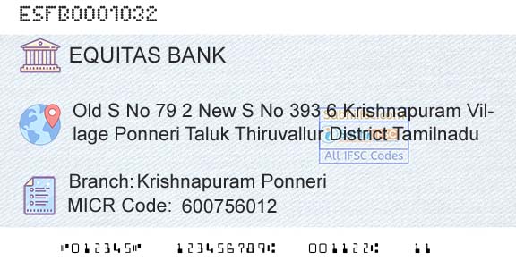 Equitas Small Finance Bank Limited Krishnapuram PonneriBranch 