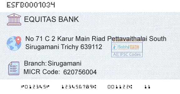 Equitas Small Finance Bank Limited SirugamaniBranch 