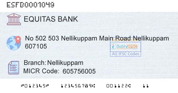 Equitas Small Finance Bank Limited NellikuppamBranch 