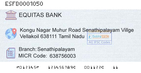 Equitas Small Finance Bank Limited SenathipalayamBranch 