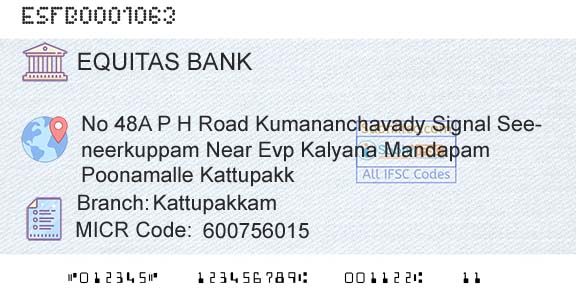 Equitas Small Finance Bank Limited KattupakkamBranch 