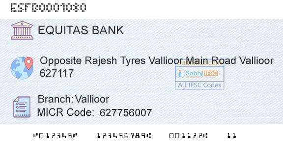 Equitas Small Finance Bank Limited VallioorBranch 