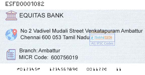 Equitas Small Finance Bank Limited AmbatturBranch 