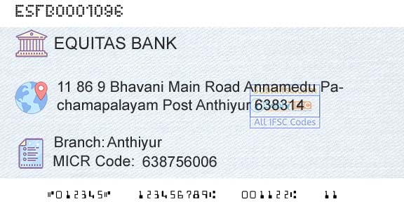 Equitas Small Finance Bank Limited AnthiyurBranch 