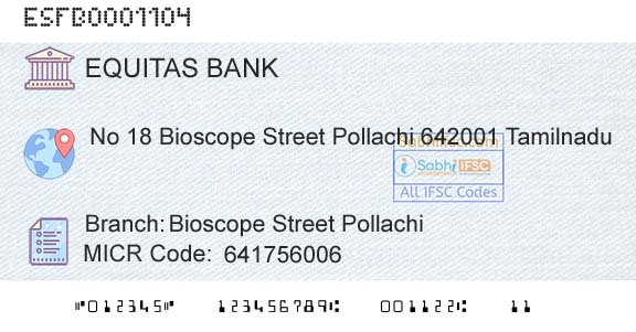 Equitas Small Finance Bank Limited Bioscope Street PollachiBranch 