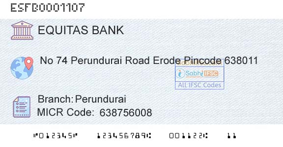 Equitas Small Finance Bank Limited PerunduraiBranch 
