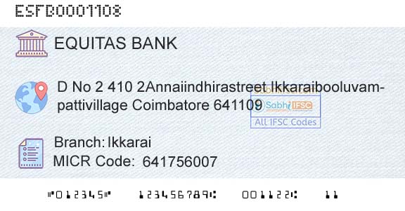 Equitas Small Finance Bank Limited IkkaraiBranch 