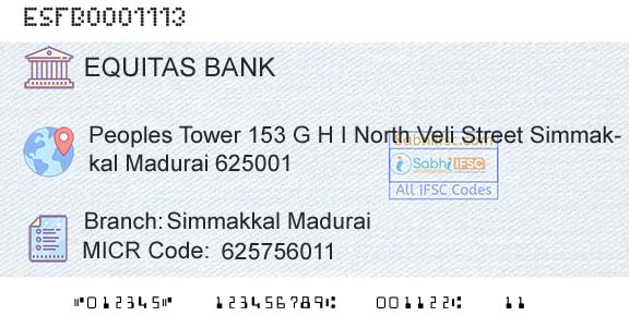 Equitas Small Finance Bank Limited Simmakkal MaduraiBranch 