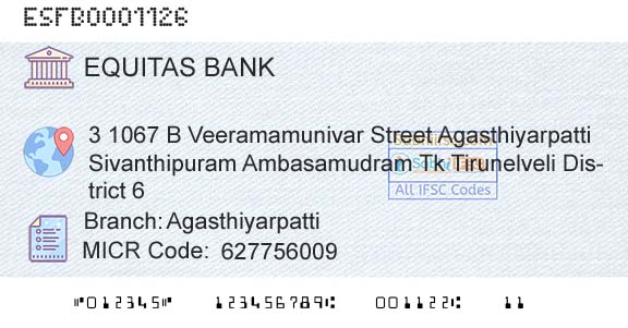 Equitas Small Finance Bank Limited AgasthiyarpattiBranch 