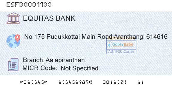 Equitas Small Finance Bank Limited AalapiranthanBranch 