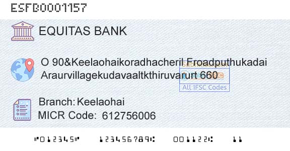 Equitas Small Finance Bank Limited KeelaohaiBranch 