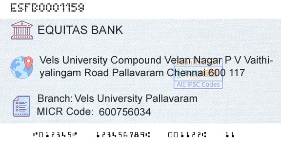 Equitas Small Finance Bank Limited Vels University PallavaramBranch 