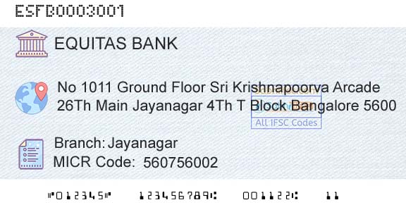 Equitas Small Finance Bank Limited JayanagarBranch 