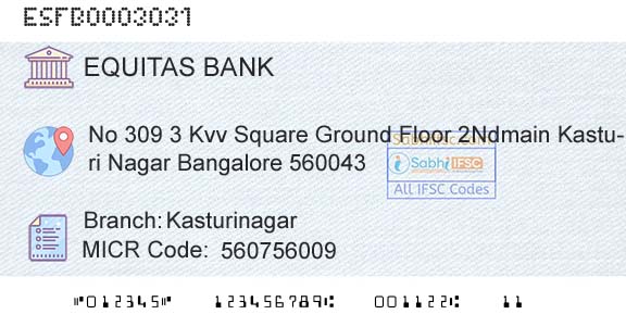 Equitas Small Finance Bank Limited KasturinagarBranch 