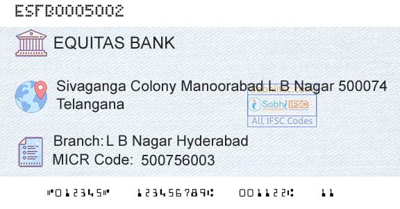 Equitas Small Finance Bank Limited L B Nagar HyderabadBranch 