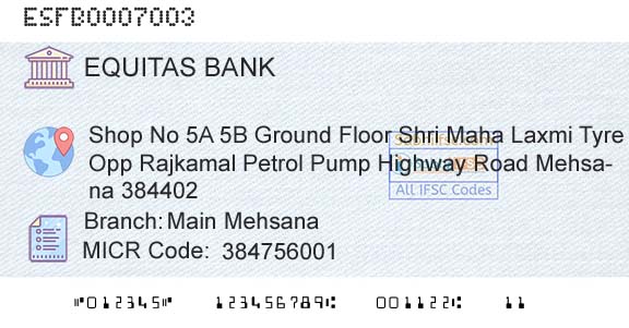 Equitas Small Finance Bank Limited Main MehsanaBranch 