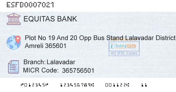 Equitas Small Finance Bank Limited LalavadarBranch 