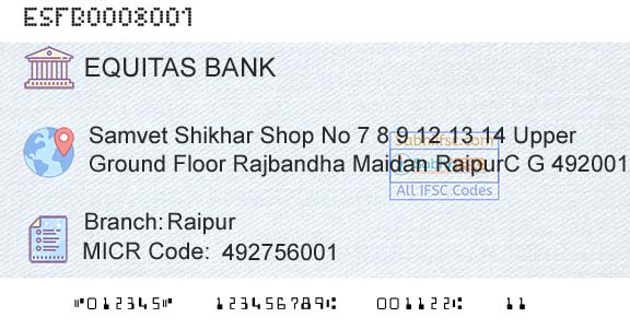 Equitas Small Finance Bank Limited RaipurBranch 