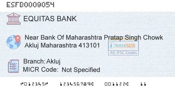Equitas Small Finance Bank Limited AklujBranch 