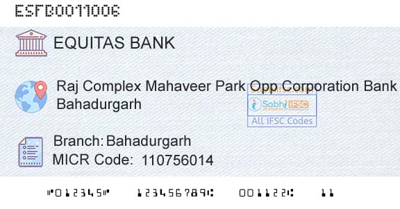 Equitas Small Finance Bank Limited BahadurgarhBranch 