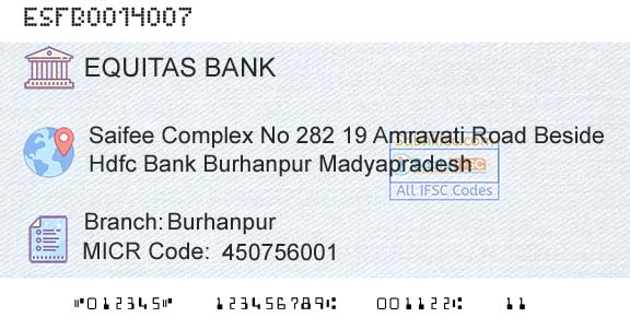 Equitas Small Finance Bank Limited BurhanpurBranch 
