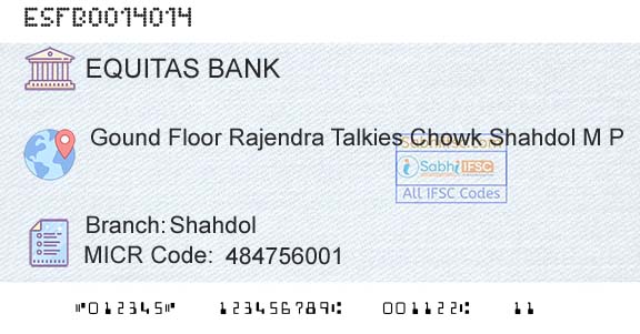 Equitas Small Finance Bank Limited ShahdolBranch 