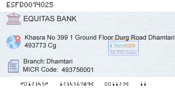 Equitas Small Finance Bank Limited DhamtariBranch 