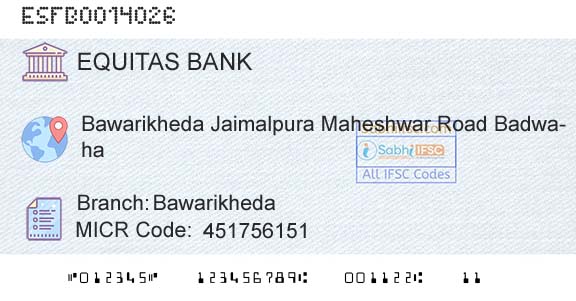 Equitas Small Finance Bank Limited BawarikhedaBranch 
